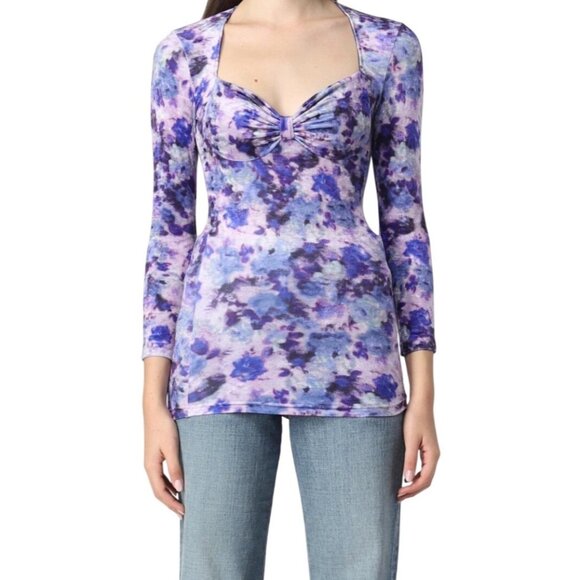 Isabel Marant Gubaia Floral Velvet Top Purple Size 42 Large New - Picture 6 of 16